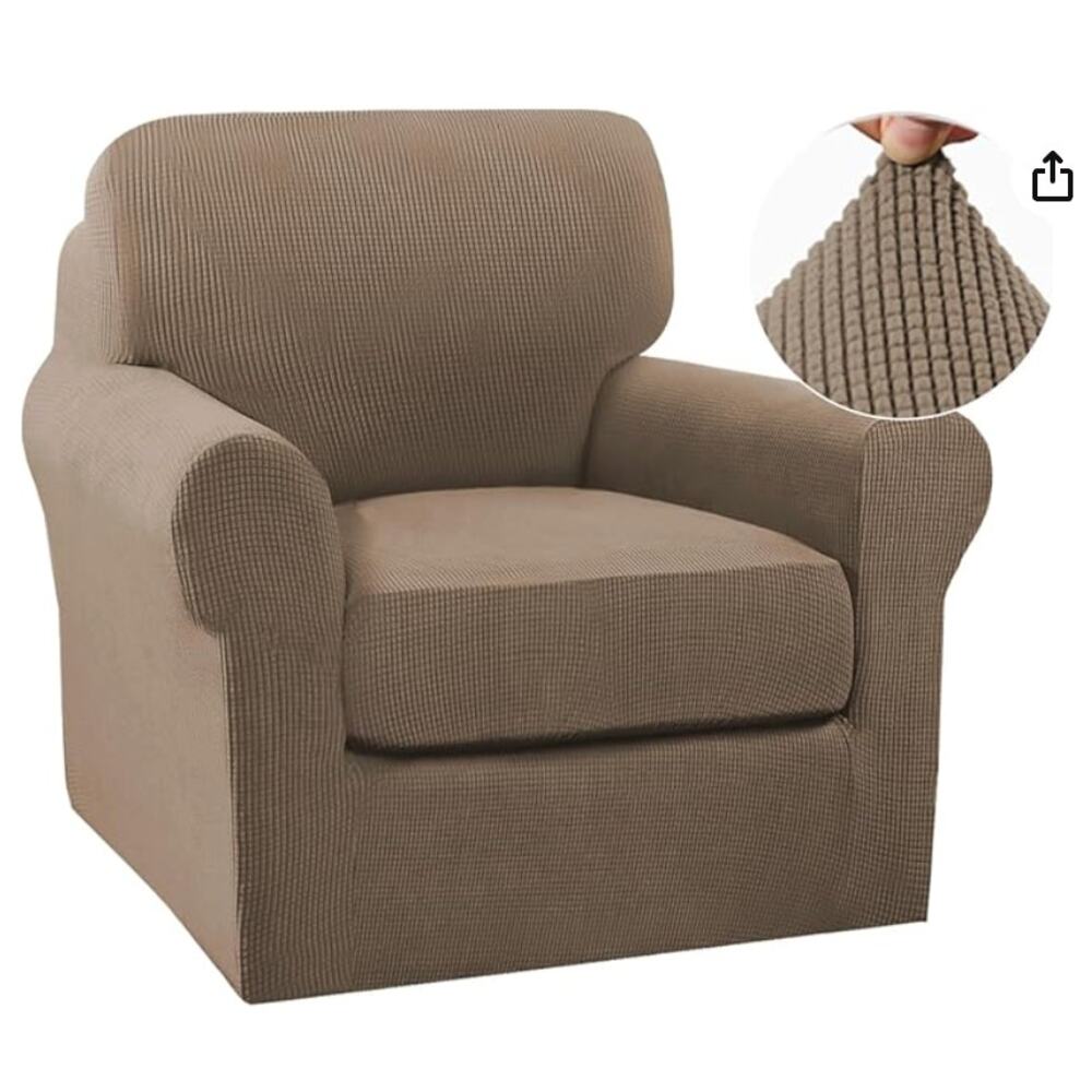 2 Piece Washable Chair Cover for Armchair- (Small Armchair, Macchiato)